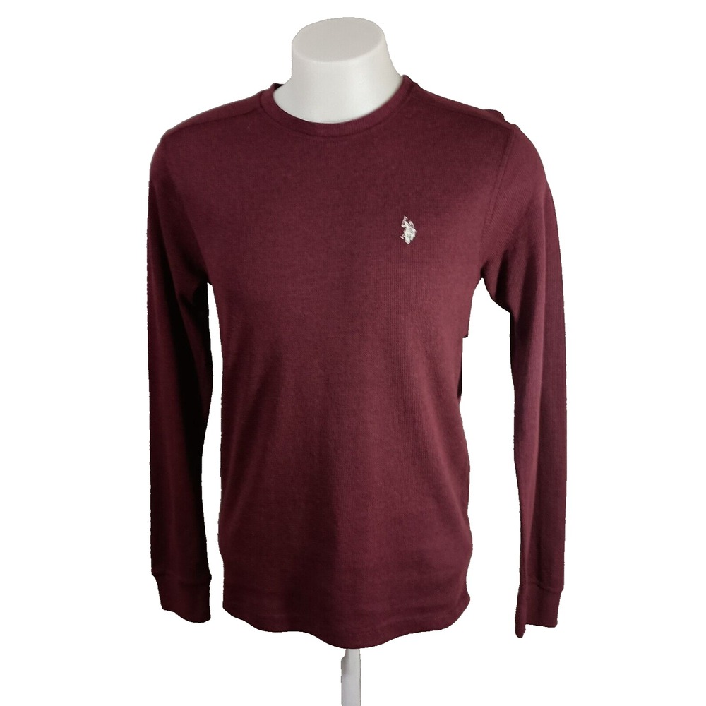 U.S. Polo Assn Shirt Medium‎ 38/40 Mens Thermal Waffle Knit Logo Wine Norm Core